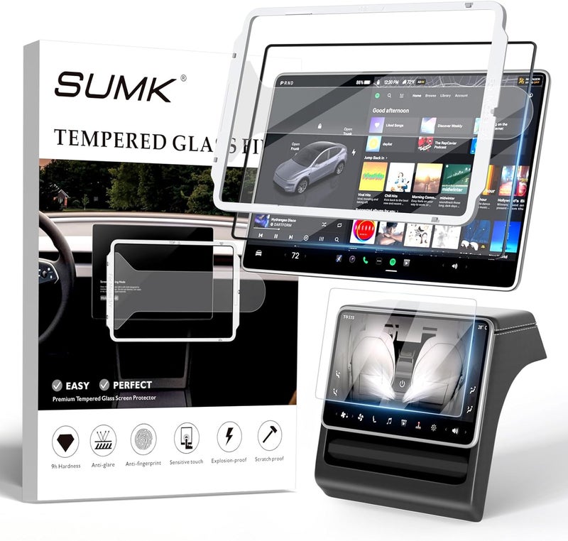 SUMK for Tesla Model Y Juniper & Model 3 Highland Screen Protector Accessories [9H & Anti-scratch] Front & Back Screen Protector for Model Y Premium (2025 2026)/ Model 3 Highland (2024-2026) - Glossy - Image 1